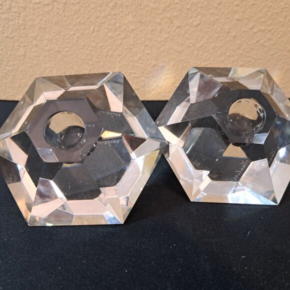 Cartier Cut Crystal Hexagonal Candle Holders, Pair - Picture 1 of 11